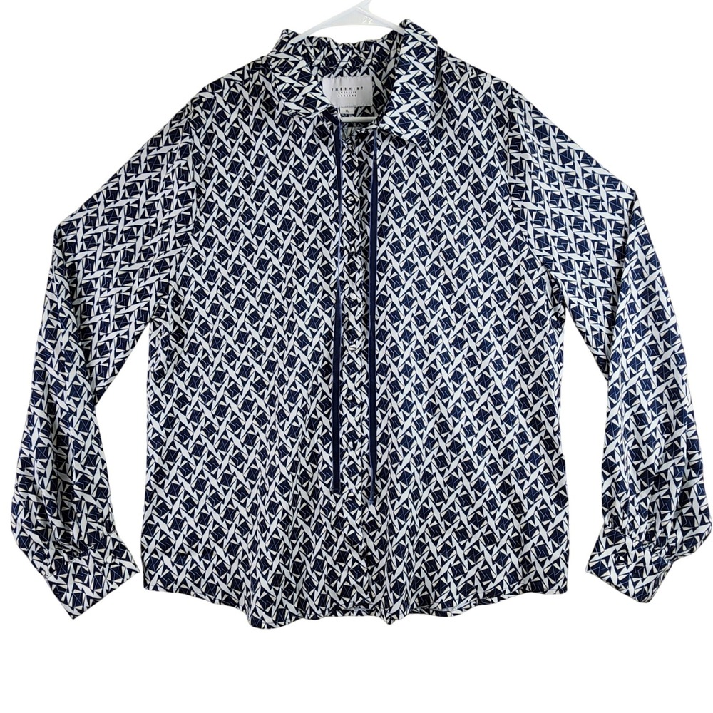 Tuckernuck The Shirt Rochelle Behrens Geometric Button Down Women XL Navy White